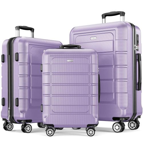 SHOWKOO Luggage Sets Expandable PC+ABS Durable Suitcase Double Wheels TSA Lock Lavender Purple 3pcs