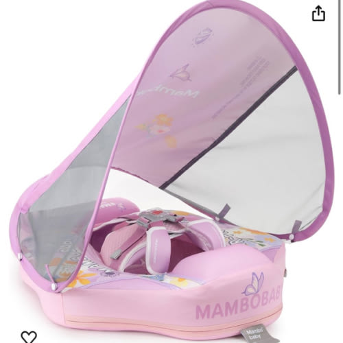 Newest Mambobaby Baby Swim Float with Canopy Non-Inflatable Infant Pool Float with Tail 3-24 Months Avoid Flip Solid Skin-Friendly Material for Toddler Boys Girls