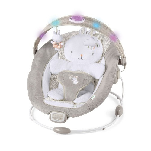 InLighten by Ingenuity Twinkle Tails Vibrating Bouncer Seat for Newborns with Lightning Toy Bar and Pillow