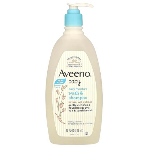 Aveeno Baby Daily Moisture Gentle Body Wash & Shampoo with Oat Extract, 2-in-1 Baby Bath Wash & Hair Shampoo, Tear- & Paraben-Free for Hair & Sensitive Skin, Lightly Scented, 18 fl. oz