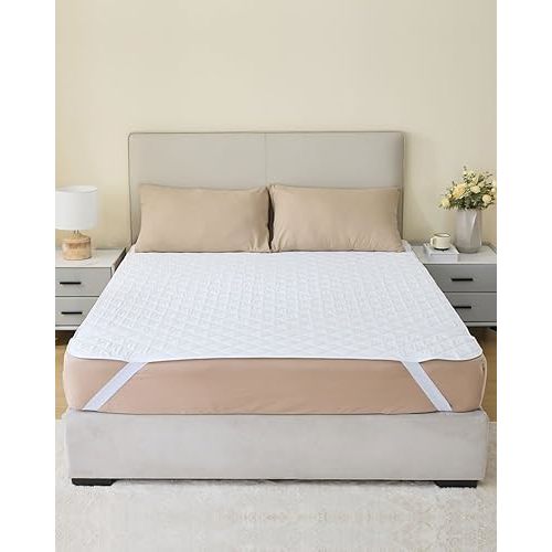 KANECH Large Incontinence Bed Pads Washable with Straps - 60"x80" Queen Size - Heavy Absorbency Waterproof Mattress Pad Protector for Bed - Reusable Underpads for Adults, Elderly