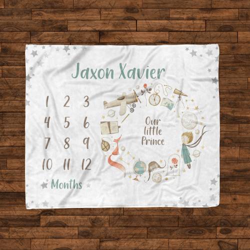 Little Prince Personalized Name Milestone Blanket for your Little Prince.  New mom and baby gift. A perfect unique baby shower gift idea.