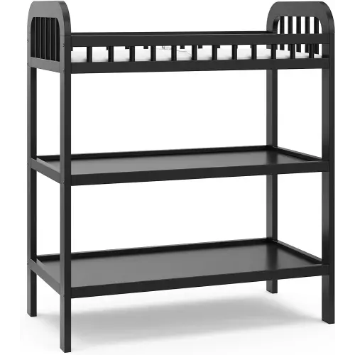 Storkcraft Pasadena Changing Table with Water-Resistant Changing Pad (Black) - GREENGUARD Gold Certified, Includes Bonus Water-Resistant Changing Pad with Safety Strap, 2 Open Shelves