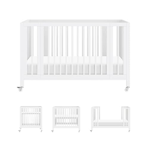 babyletto Rolli 9-in-1 Convertible Baby Crib w/Wheels - Includes Pad & Conversion Kits for Bassinet, Standard Crib, Toddler Bed, Daybed & Junior Bed - GREENGUARD Gold - 3 Adjustable Heights - White