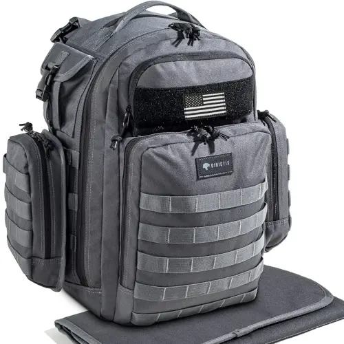 Dad Diaper Bag, Mens Diaper Bag Backpack with Diaper Changing Mat, Military Diaper Backpack with Molle Webbing, Waterproof Pouch, Baby Wipes pocket, Insulated Bottle Pockets- Dark Grey