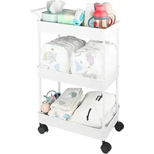 Volnamal Baby Diaper Caddy, Plastic Movable Cart for Newborn Nursery Essentials Diaper Storage Caddy Organizer for Changing Table & Crib, Easy to Assemble, Beige