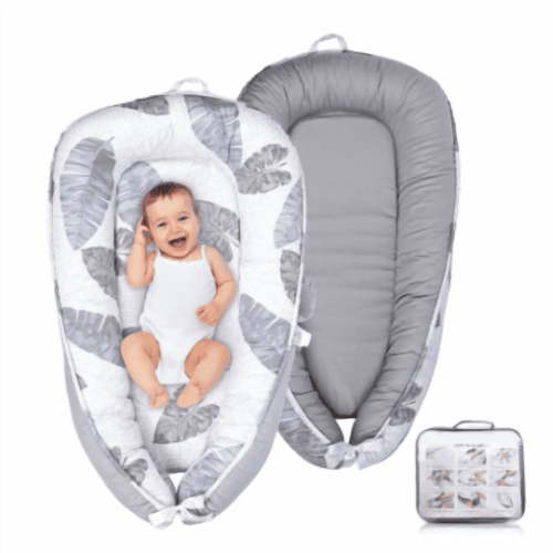 Baby Lounger – Infant Lounger for Newborn 0–24 Months, Baby Nest Lounger, Portable Newborn Lounger, Soft Breathable Cotton, Essentials for Babies at Home and Travel (Gray Feather)