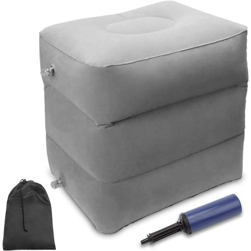 Travel Foot Rest Pillow, AHIER Inflatable Travel Leg Rest Pillow Bed for Foot Rest on Airplanes, Cars, Trains, Office, and Kids to Sleep on Long Flights (Grey)