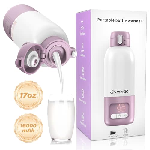 Qyvorae Portable Bottle Warmer for Travel, 17 oz Large Capacity & 16000mAh Extended Battery Life, 8 Temp Contorl, Breastmilk/Formula/Water/Milk 2Min Fast Warmer Heating, Ideal for Travel, Outdoor