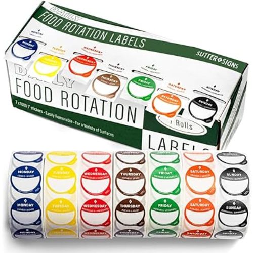 Day Dots Food Labels | 1" Date Dot Stickers for Food Containers, 7000 Labels with Dispenser Box
