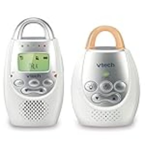VTech Communications DM221 Audio Baby Monitor with up to 1,000 ft of Range, Vibrating Sound-Alert, Talk Back Intercom & Night Light Loop, White/Silver