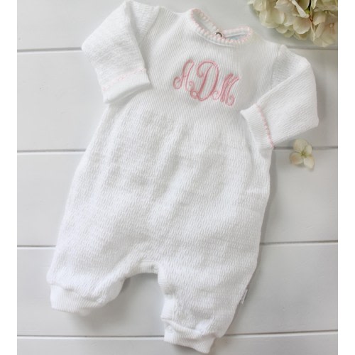 Monogrammed Girls Take Home Romper Outfit Knitted, Baby Girl Personalized Outfit, Coming home outfit, Baby shower gift idea, Layette Onesie
