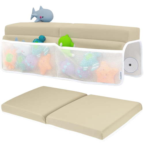 Baby Bath Kneeler and Elbow Rest Pad Set - Baby Bath Support for Knees and Elbows - Bath Kneeler Pad with Memory Foam and Bath Toys Organizer - Ideal Bath Kneeling Pad for Bathing Baby - Grey