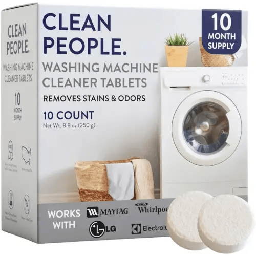 THE CLEAN PEOPLE Washing Machine Cleaner - Washer Machine Cleaner Tablets for Removing Odor, Grime & Scale Buildup - Front Load and Top Load Laundry Machine Cleaner - 10 Count