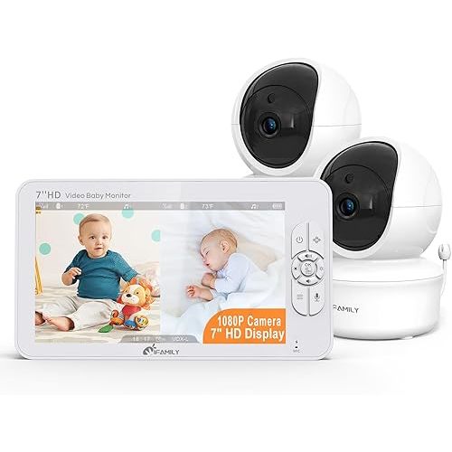 iFamily 7" Large Split Baby Monitor with 2 HD Cameras and Audio, 1080P HD Video Baby Monitor No WiFi,Hack Proof