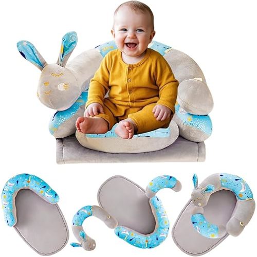 2-in-1 Tummy Time Mat Floor Seated Support Pillow, Baby Tummy Time Mat for Newborns and Older Babies, Detachable Caterpillar Tummy Time Playmat for Newborns Baby Skills