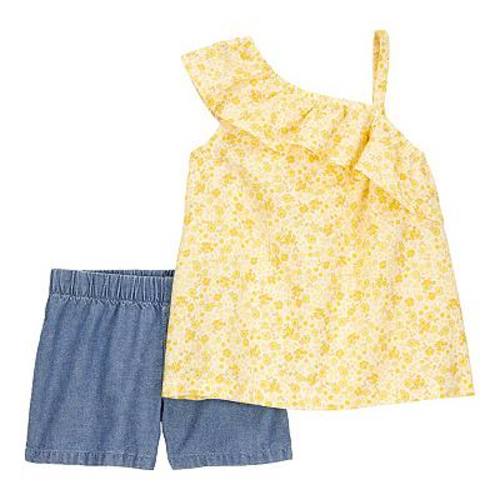 Baby Girl Carter's Yellow Floral Cold Shoulder Top and Short 2-Piece Set