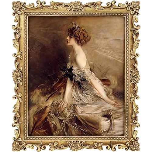 Gold 8x10 Picture Frame Vintage Antique Baroque for Wall or Tabletop Display, Ornate Frames Matted to 5x7 Photo