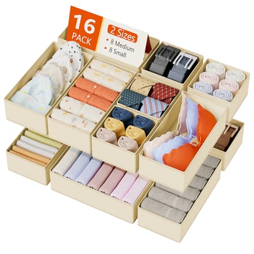 DIMJ Drawer Organizer Clothes Storage - 16 Pack Baby Dresser Organizer for Nursery, Foldable Drawer Dividers for Bedroom Closet Organization, Fabric Storage Bins for Socks, Underwears, Bras