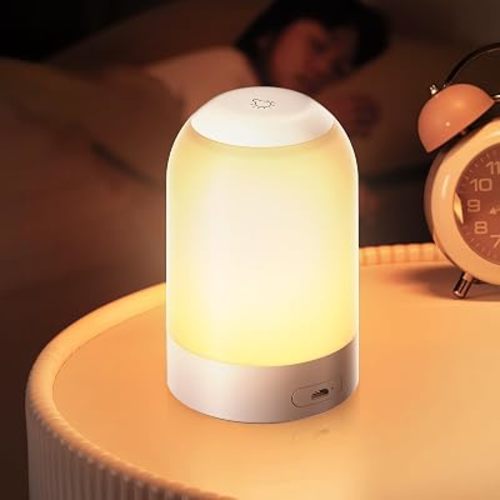 Portable Night Light, Rechargeable Touch Nightlight with Amber Warm White Light, Dimmable Egg Night Light with 1H Timer, Cordless Bedside Lamp for Baby Nursery, Kids, Bedroom & Nightstand