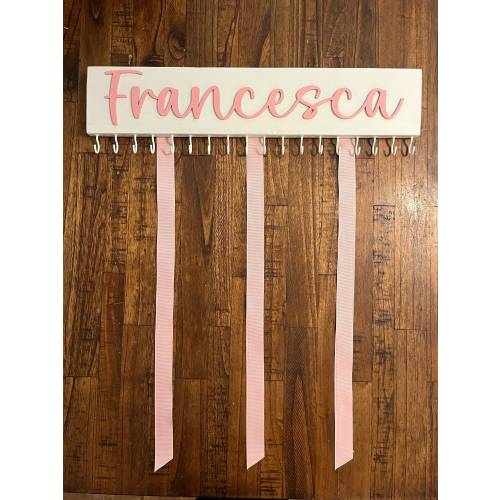 Baby Girl BowHolder with Ribbons, Nursery Wall Decor, Headband and Clip Hanger, Baby Shower, Organizer, Wooden Letters, 18” & 24” Lengths