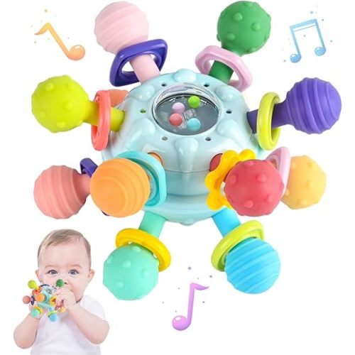 Baby Sensory Teething Toys - Baby Teethers Rattle Montessori Toys - Baby Shower Gifts for Infant Newborn Boys Girls 0 3 6 9 12 18 Months -Baby Chew Toys - Toddler Travel Learning Educational Toys