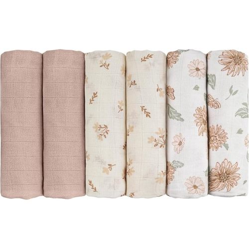 GLLQUEN BABY Receiving Blanket Boy Cotton Muslin Swaddle Blankets Girl Newborn Squares Breathable & Soft Thin Baby Blankets Cloths Double Absorbent Infant Swaddling Wrap - 6 Pack (Sunflower)
