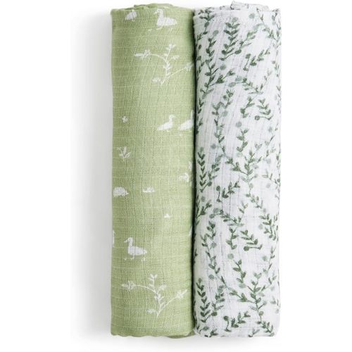 aden + anais Essentials Silky Soft Bamboo Muslin Swaddle, Breathable Baby Blanket, Ideal for Boys, Girls, Newborns, Babies & Infants, Receiving Blanket, Lightweight Wrap, 2 Pack, Nature Friends