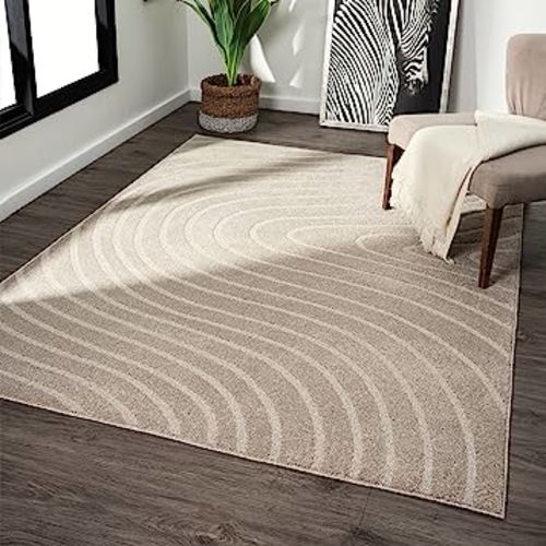 LUXE WEAVERS Modern Geometric Wave Beige 4x6 Area Rug, Contemporary Stain Resistant Carpet