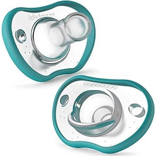 Nanobebe Baby Pacifiers 0-3 Month - Orthodontic, Curves Comfortably with Face Contour, Award Winning for Breastfeeding Babies, 100% Silicone, Perfect Baby Registry Gift 2pk,Teal