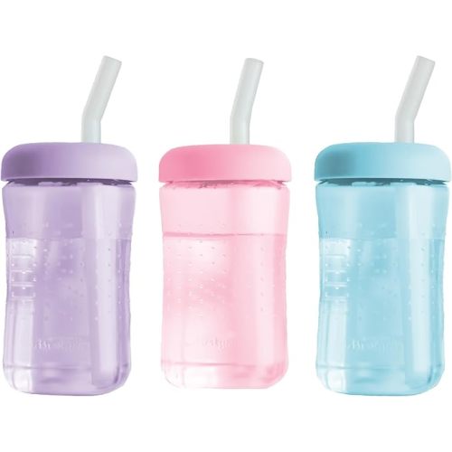 The First Years Squeeze & Sip Toddler Straw Cups - Squeezable Transition Sippy Cup with Silicone Straw - Toddler Feeding Supplies - 7 Oz - 3 Count - Ages 6 Months and Up