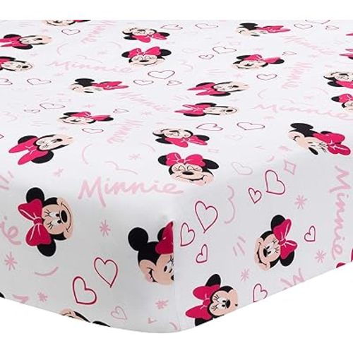 Lambs & Ivy Disney Baby Minnie Mouse Love White/Pink Heart Fitted Crib Sheet