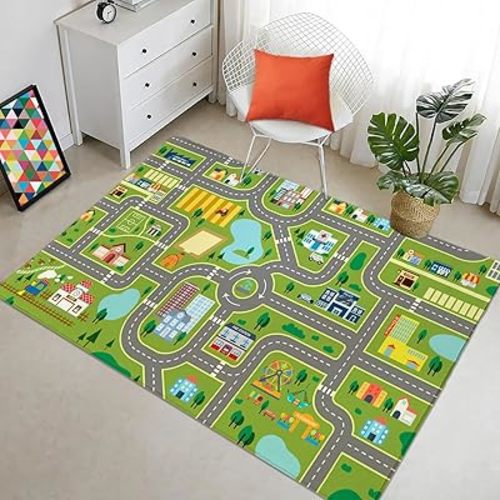 Kids Room Rug City Life Great for Playroom Classroom Bedroom - Non-Slip City Pretend Room Mat (Small- 3 x 5 FT)