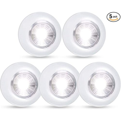 Dream Master 5 Pack LED Battery-powered Wireless Night Light Stick Tap Touch Lamp Stick-on Push Light for Closets, Cabinets, Counters, or Utility Rooms,Cordless Touch Light,Batteris Not Included - Cool White