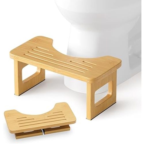 Bathway Squatting Potty Stool, Foldable Poop Stool, Bamboo Toilet Stool for Adult, Foot Step Stool Squat, Pooping Stools with Anti-Slip Strip for Bathroom, Natural Color, 6.8''