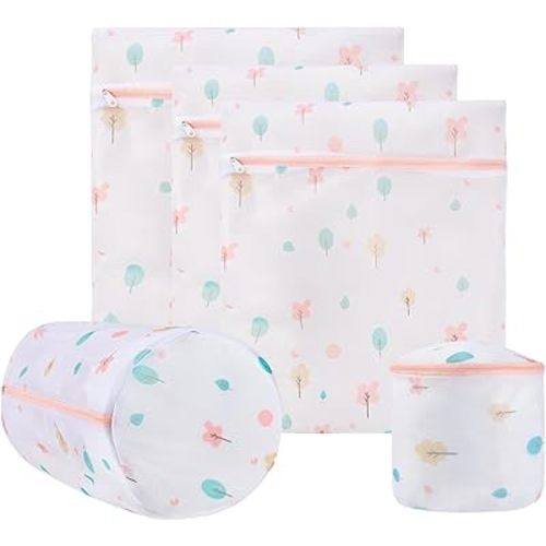 Mesh Laundry Bag, Durable Laundry Bags with Premium Zipper, 5-Piece Washing Machine Wash Bags for Delicates Blouse, Hosiery, Baby Clothes, Travel Organization Bag (Trees)