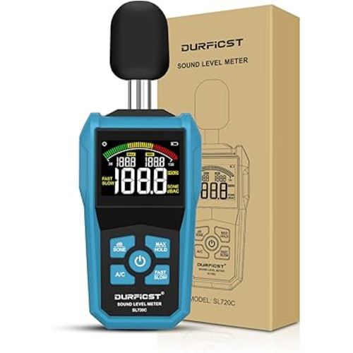 Decibel Meter, DURFICST Sound Level Meter with LCD Color Screen, 30-130dB SPL Meter with A/C Weighting, Data Hold, MAX/MIN,dB/SONE Unit,FAST/SLOW Response,for Home, Office, Factory, Noisy Neighbors