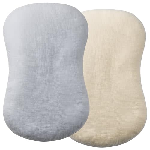Deppon Muslin Baby Lounger Cover 2 Pack, Organic Cotton Newborn Lounger Cover, Soft and Breathable Baby Nest Slipcover for Boys Girls, Beige & Light Green