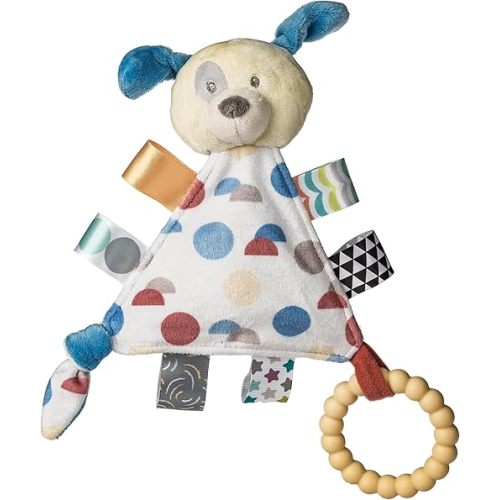 Taggies Teething Toys Baby Rattle Portable Triangle Activity Toy with Sensory Tags, 6-Inches, Puppy