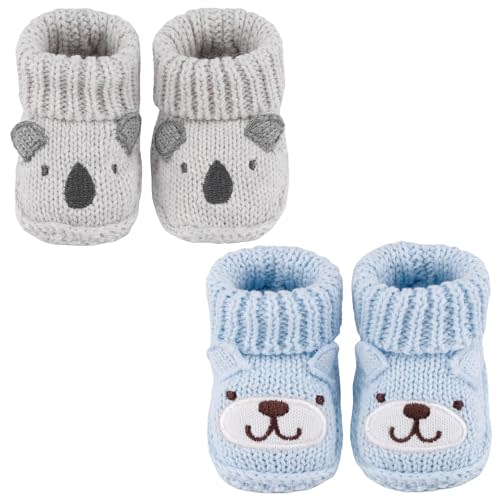 DUONITITI Newborn Knit Booties Soft Baby Sock Boots for Infant Boys Girls First Walkers 2 Pairs, 0-3 Months