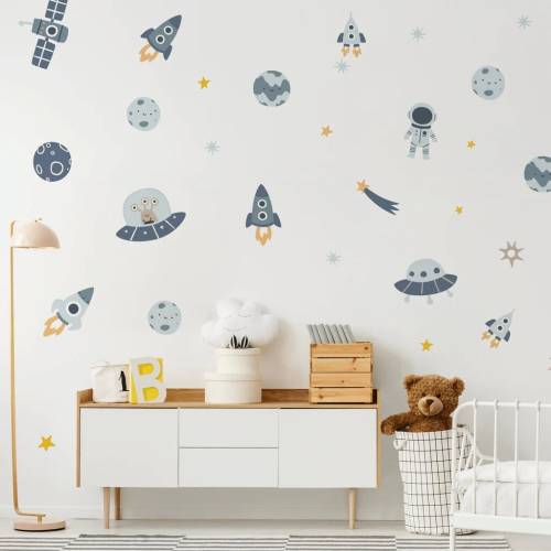Space Wall Sticker, Astronaut Wall Decal, Boys Room Wall Decals, Planets Wall Decal, Spaceship Wall Decal, Alien-Themed, Space Rockets Decal