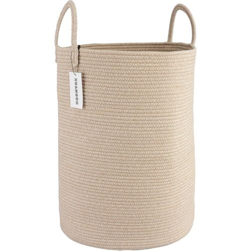 Cotton Rope Laundry Basket Hamper for Clothes Woven Storage Basket for Living Room Bedroom Boho Tall Rope Baskets for Blanket Toys Pillow Towels Baby Nursery Hamper Bin Large oatmeal