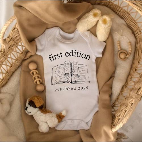 First Edition Baby Bodysuit, Pregnancy Announcement Baby, Baby Shower Gift, Librarian Baby Gift, Littlest Book Club Member, Newborn Outfit
