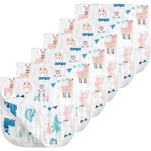 Looxii Muslin Burp Cloths 100% Cotton Muslin Cloths Large 20''x10'' Extra Soft and Absorbent 6 Pack Baby Burping Cloth for Boys and Girls (Alpaca)