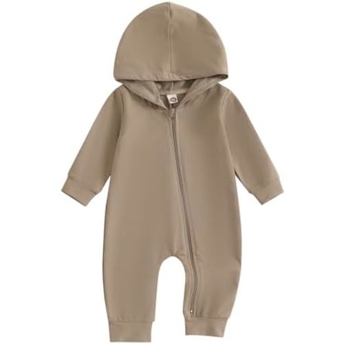 Newborn Baby Boy Girl Fall Romper Long Sleeve Dinosaur Zipper Hooded Bodysuit Infant Winter Jumpsuit Clothes