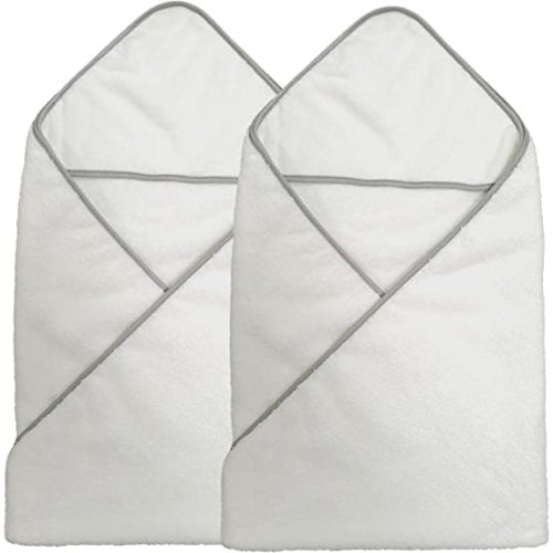 POLYTE Premium Hypoallergenic Microfiber Hooded Baby Bath Towel, 36 x 36 in, 2 Pack (White)