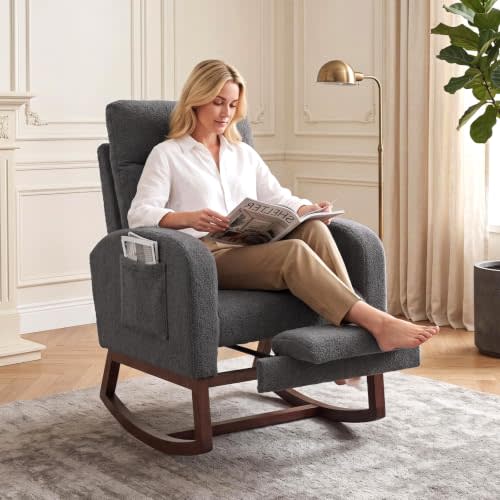 Garvee Nursery Rocking Chair with Adjustable Footrest & Side Pocket