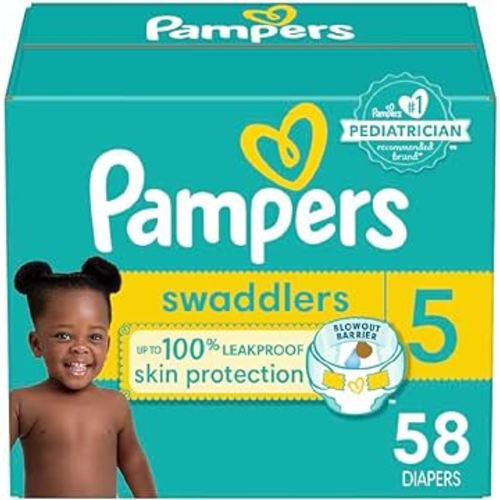 Pampers Swaddlers Diapers - Size 5, 58 Count, Ultra Soft Disposable Baby Diapers
