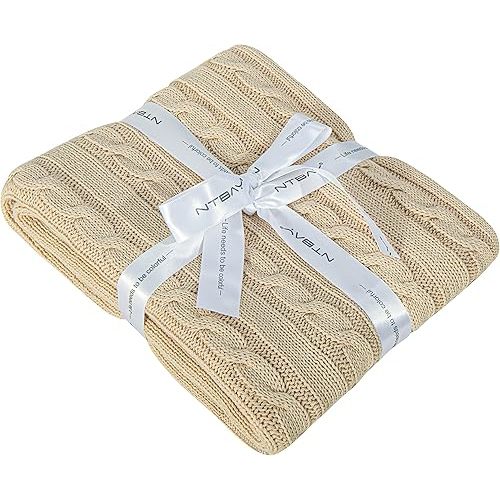 NTBAY 100% Pure Cotton Cable Knit Toddler Blanket, Super Soft Warm Breathable 30x40 Baby Blanket for Crib, Stroller, Nursery, Travel, Newborn, 30x40 Inches, Apricot