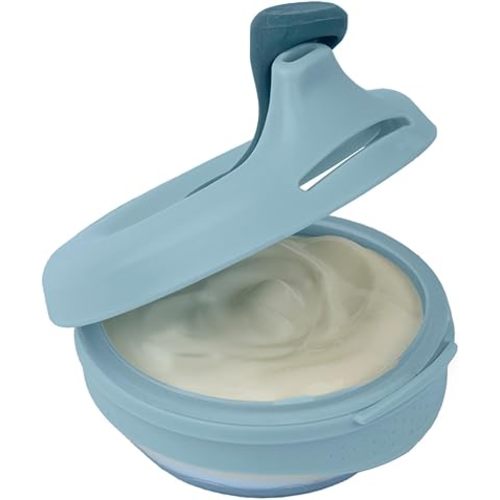 b.box Fill + Feed (Lullaby Blue) | Reusable Baby Food Pouch | Toddlers & Babies 4m+ | Silicone/Nylon Pouch, BPA Free Plastic Lid | Dishwasher & Microwave Safe | 110mL (3.7oz or ½ Cup Capacity)